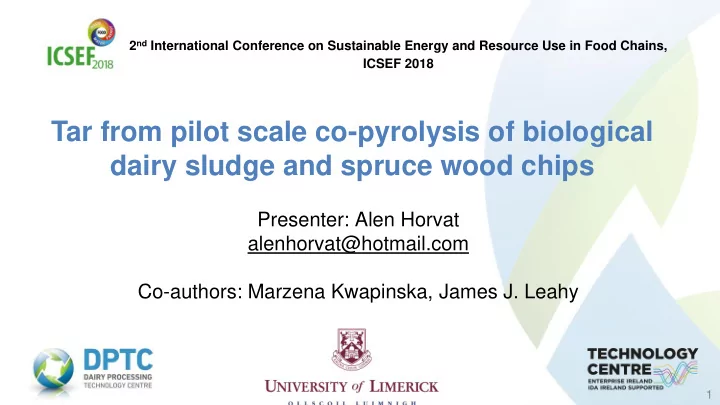 tar from pilot scale co pyrolysis of biological dairy