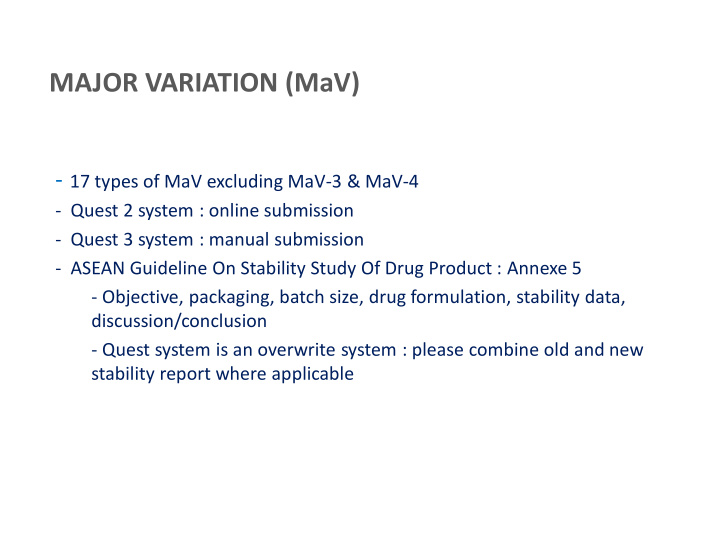 major variation mav