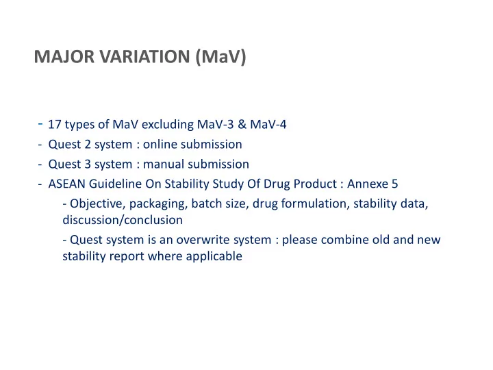 major variation mav