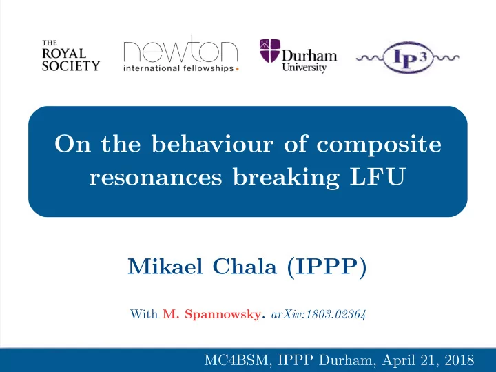 on the behaviour of composite resonances breaking lfu