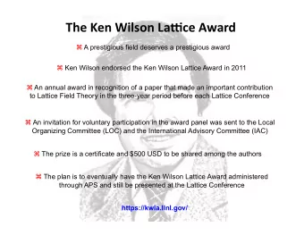 The  Ken  Wilson  La.ce  Award    A prestigious field deserves a prestigious