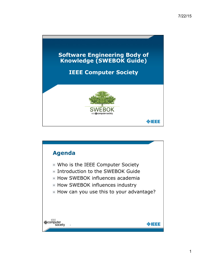 agenda who is the ieee computer society introduction to