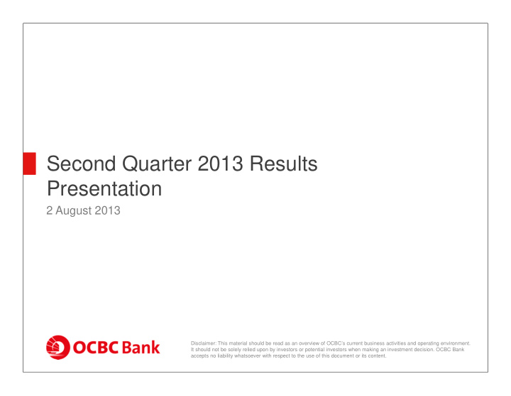 second quarter 2013 results presentation