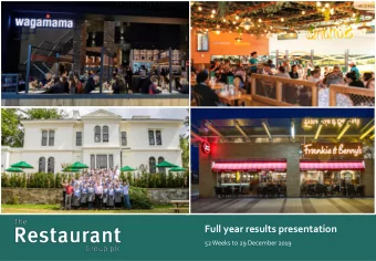 Full year results presentation  52 Weeks to 29 December 2019  FY 2019 Operational highlights  LFL