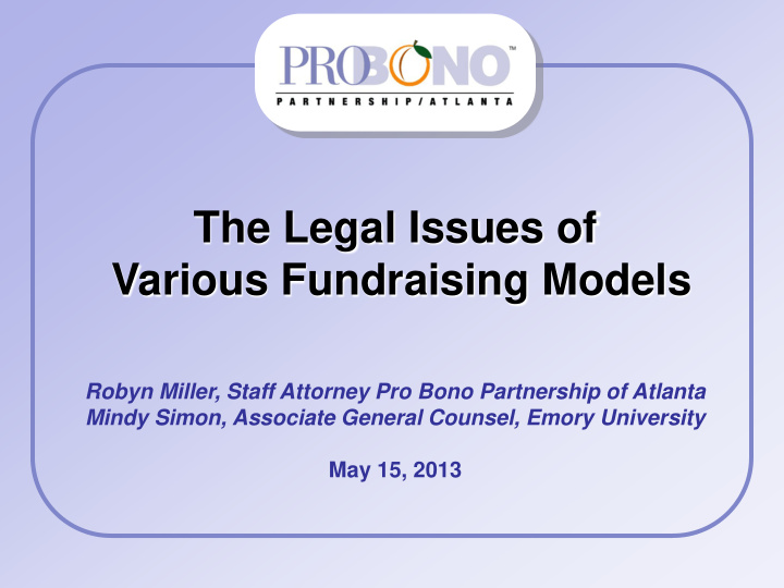 the legal issues of various fundraising models
