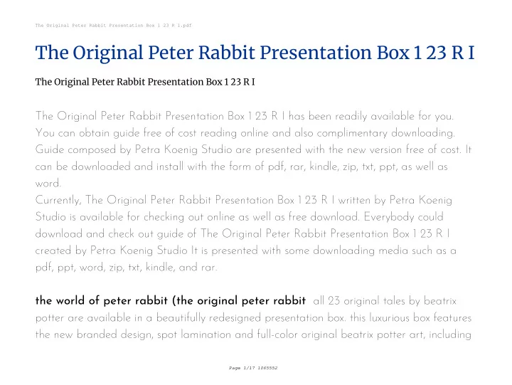 the original peter rabbit presentation box 1 23 r i