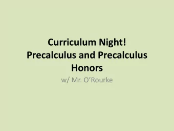 Curriculum Night!  Precalculus and Precalculus  Honors  w/ Mr. ORourke  Background Knowledge