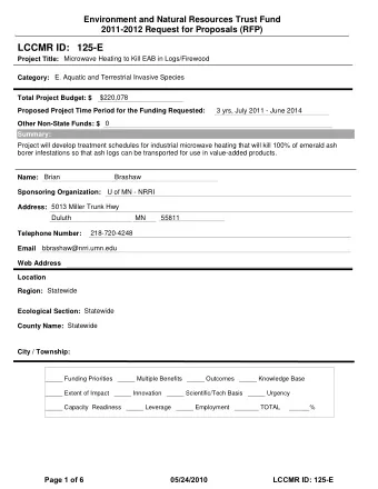 LCCMR ID: 125-E  Project Title:  Microwave Heating to Kill EAB in Logs/Firewood  Category:  E.
