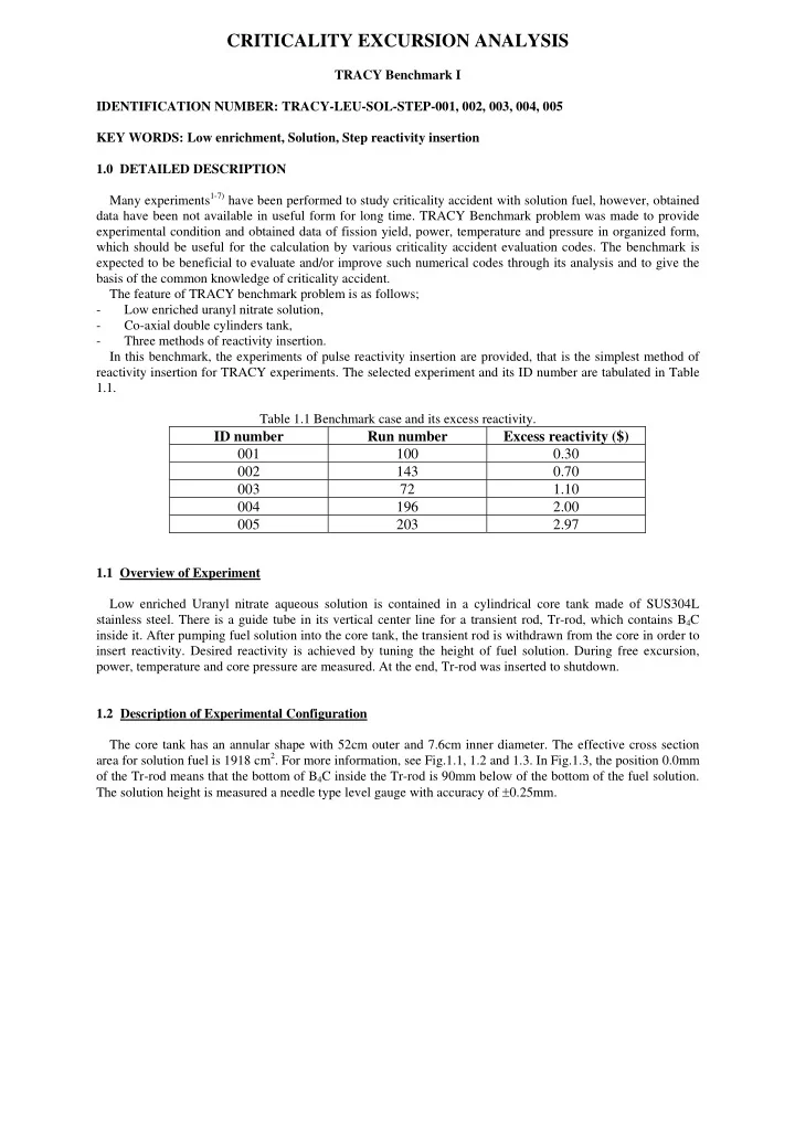 criticality excursion analysis