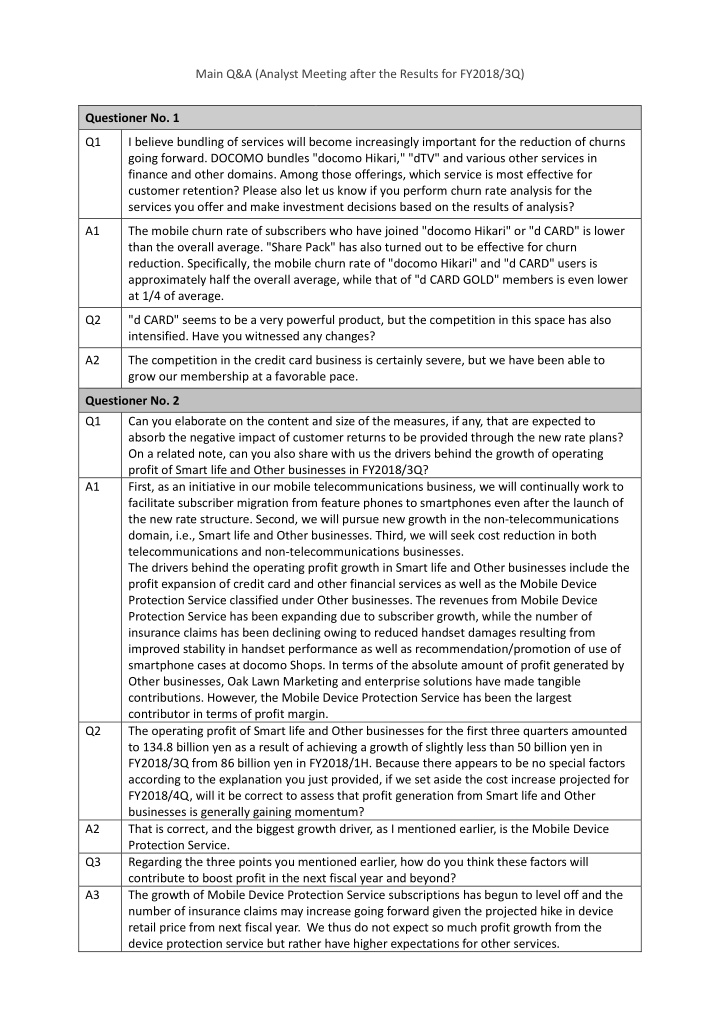 main q a analyst meeting after the results for fy2018 3q
