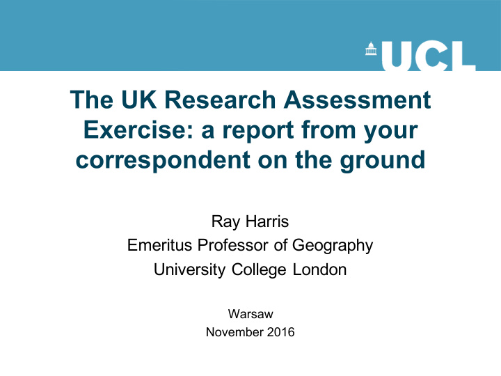 the uk research assessment exercise a report from your