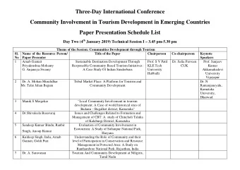 Three-Day International Conference  Community Involvement in Tourism Development in Emerging
