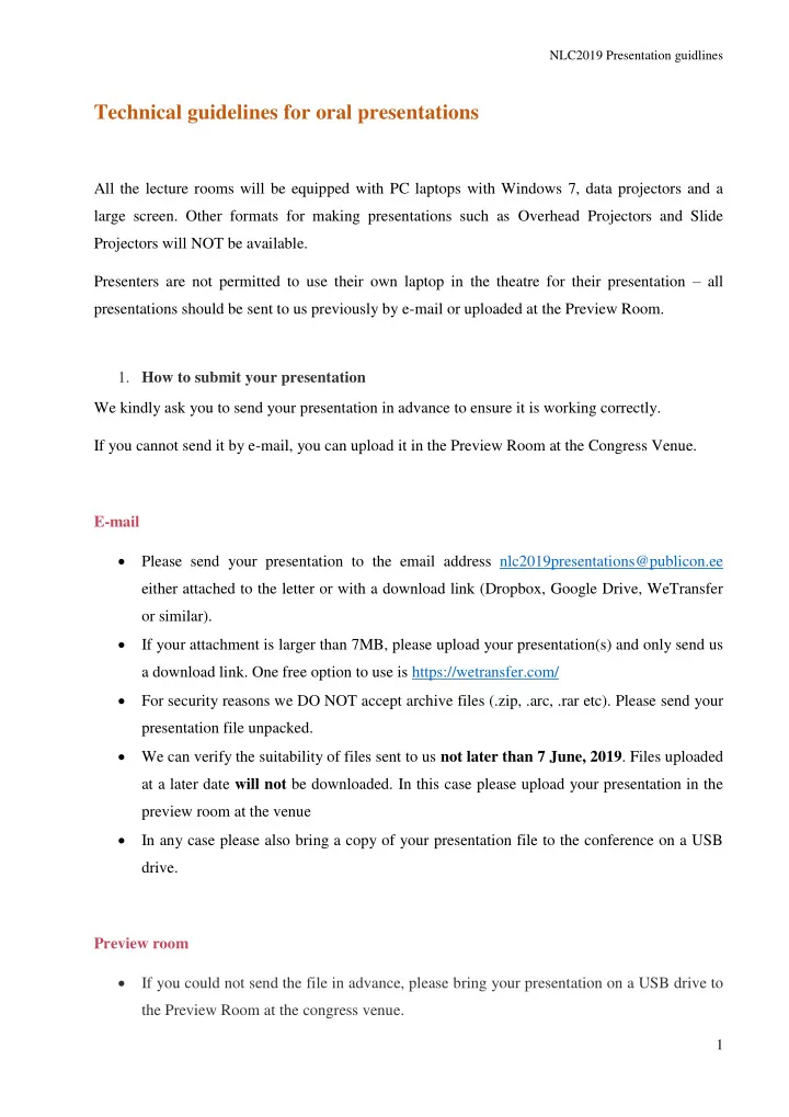 technical guidelines for oral presentations