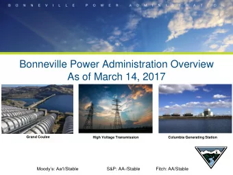 Bonneville Power Administration Overview  As of March 14, 2017  Grand Coulee  High Voltage