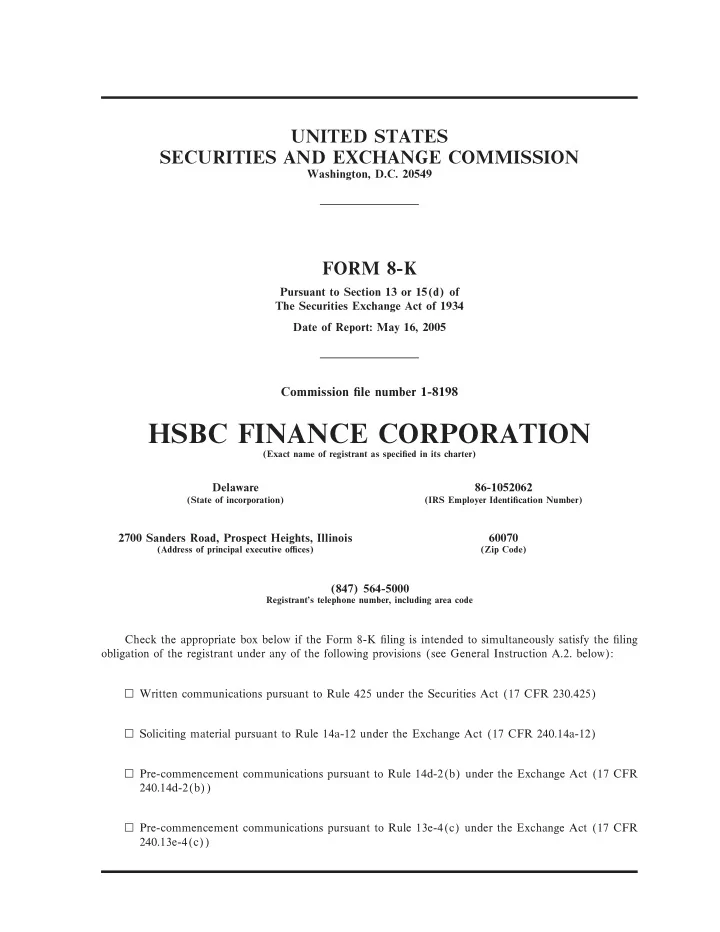 hsbc finance corporation