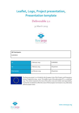 Leaflet, Logo, Project presentation,  Presentation template  Deliverable 2.1  31 March 2019  WP
