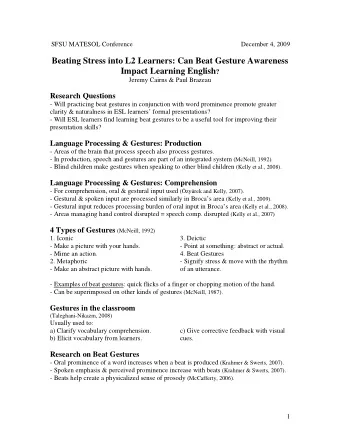 Beating Stress into L2 Learners: Can Beat Gesture Awareness Impact Learning English ?  Jeremy