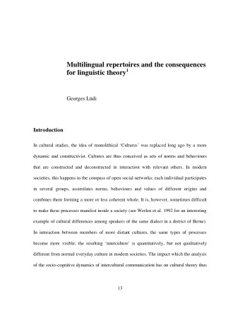 Multilingual repertoires and the consequences for linguistic theory 1 Georges Ldi  Introduction
