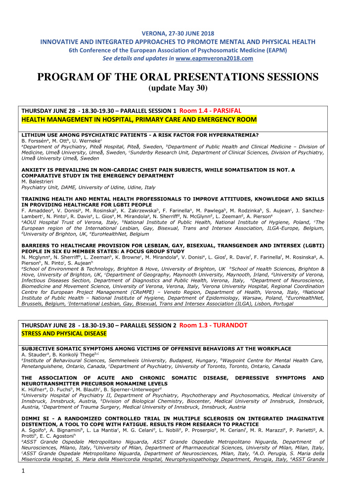 program of the oral presentations sessions