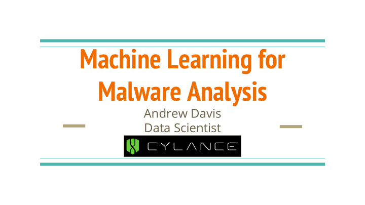 machine learning for malware analysis
