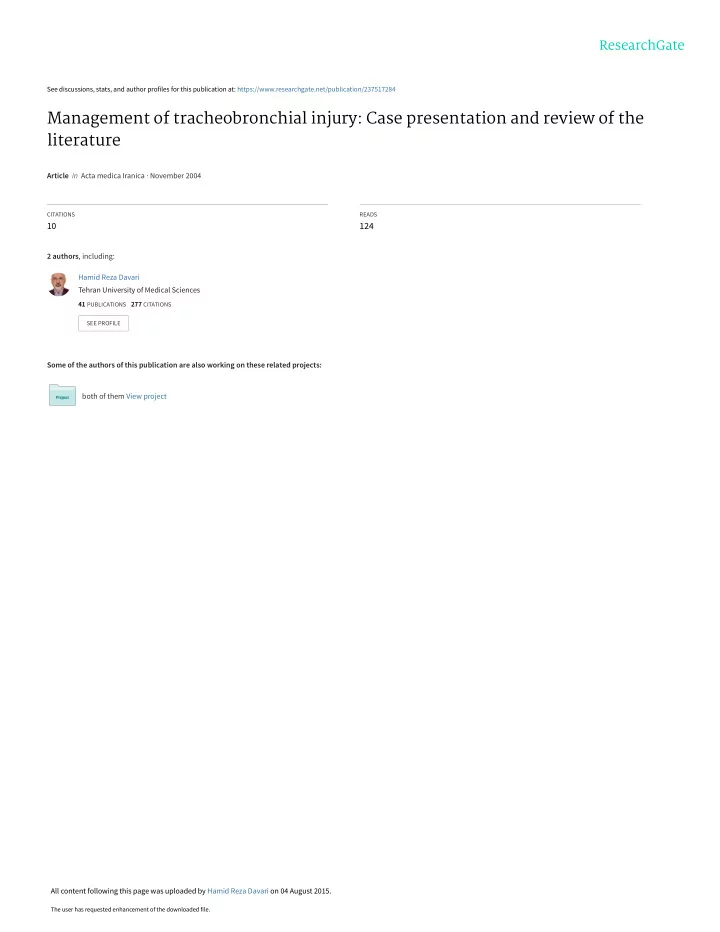 management of tracheobronchial injury case presentation