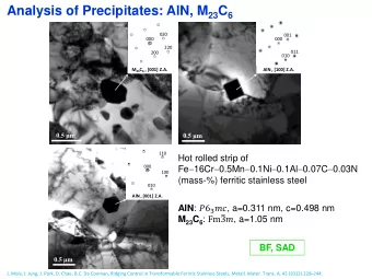 Analysis of Precipitates: M 2 N M 2 N precipitates in a 16%Cr ferritic stainless steel  35-1 Z.A.