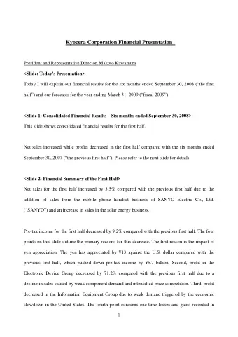 Kyocera Corporation Financial Presentation  President and Representative Director, Makoto Kawamura