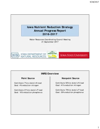 Iowa Nutrient Reduction Strategy  Annual Progress Report  2016-2017  Water Resources Coordinating