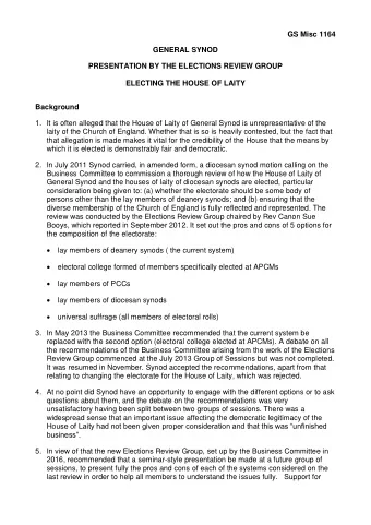 GS Misc 1164  GENERAL SYNOD  PRESENTATION BY THE ELECTIONS REVIEW GROUP  ELECTING THE HOUSE OF