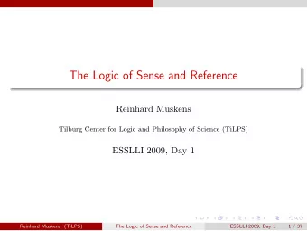 The Logic of Sense and Reference  Reinhard Muskens  Tilburg Center for Logic and Philosophy of