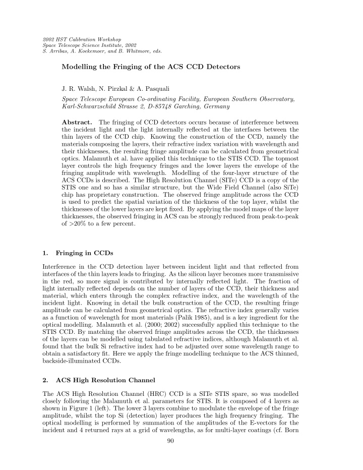 modelling the fringing of the acs ccd detectors