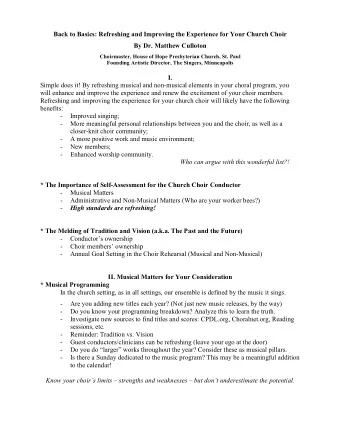Back to Basics: Refreshing and Improving the Experience for Your Church Choir  By Dr. Matthew