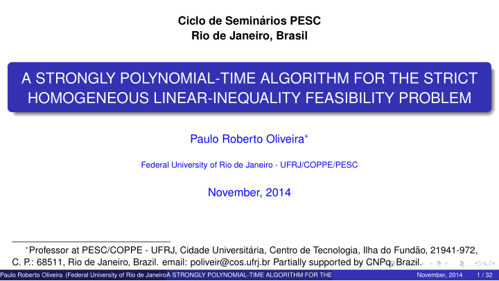 a strongly polynomial time algorithm for the strict