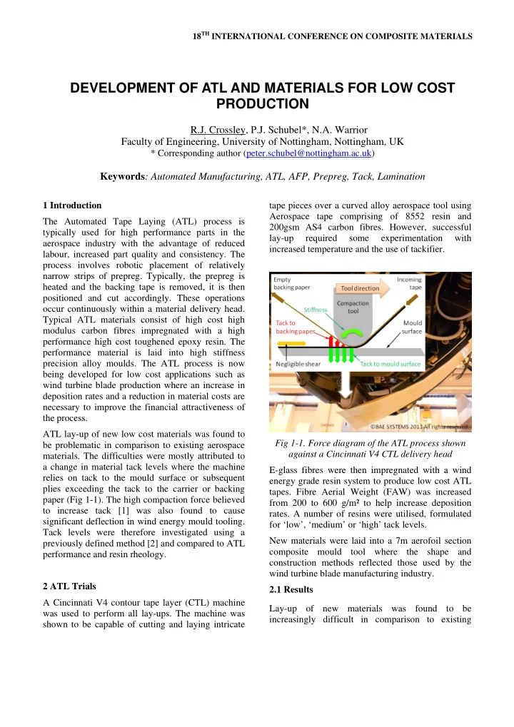 development of atl and materials for low cost production