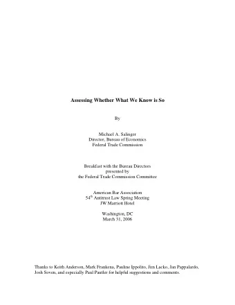 Assessing Whether What We Know is So  By  Michael A. Salinger  Director, Bureau of Economics