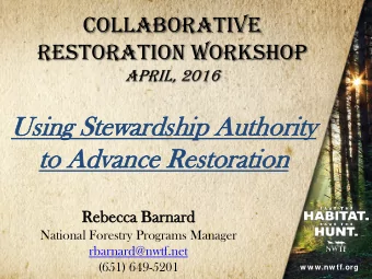 Usi  Using Stew  tewar  ardsh  ship Au  Auth  thor  ority  y  to Advan  to  Advance  ce Restor