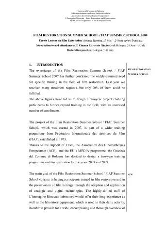 FILM RESTORATION SUMMER SCHOOL / FIAF SUMMER SCHOOL 2008 Theory Lessons on Film Restoration :