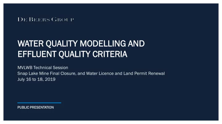 water ter qualit ality y modelling odelling and d