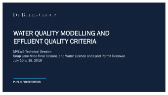 WATER  TER QUALIT  ALITY  Y MODELLING  ODELLING AND  D  EFFL  FLUEN  UENT  T QUALIT  ALITY  Y CRI