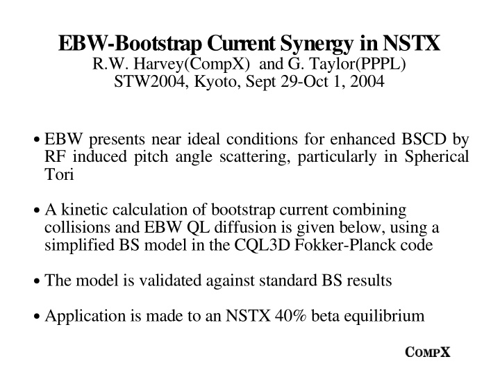 ebw bootstrap current synergy in nstx