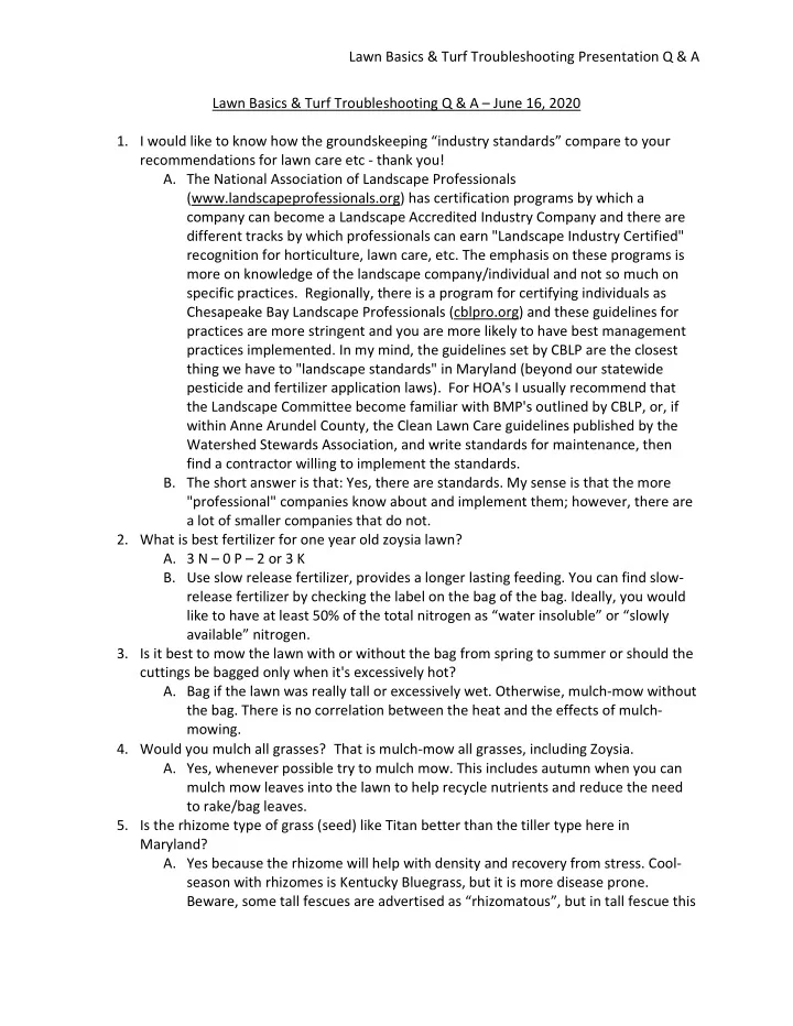 lawn basics turf troubleshooting presentation q a lawn