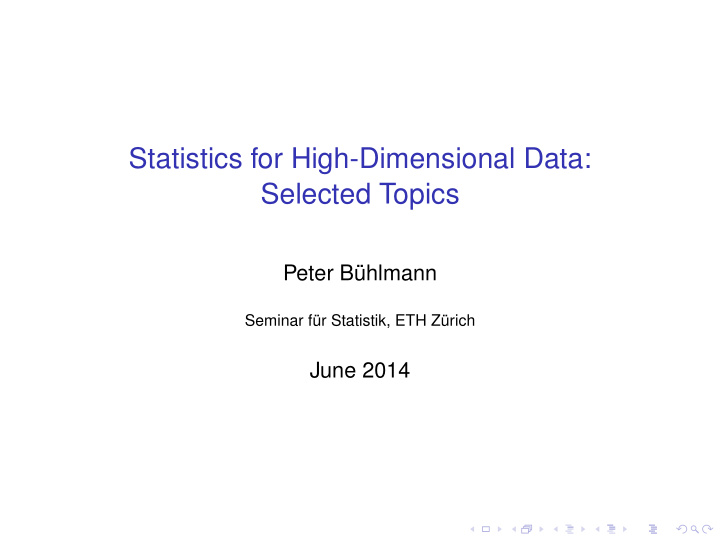 statistics for high dimensional data selected topics