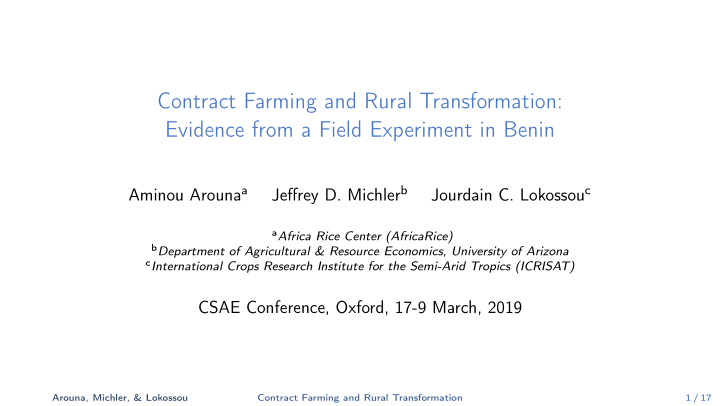 contract farming and rural transformation evidence from a