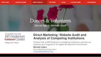 Direct Marketing: Website Audit and  Analysis of Competing Institutions  A closer look at MD