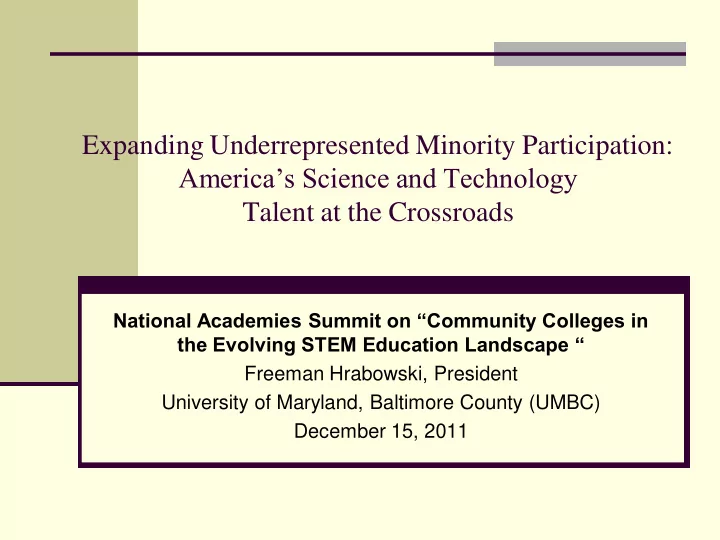 expanding underrepresented minority participation america