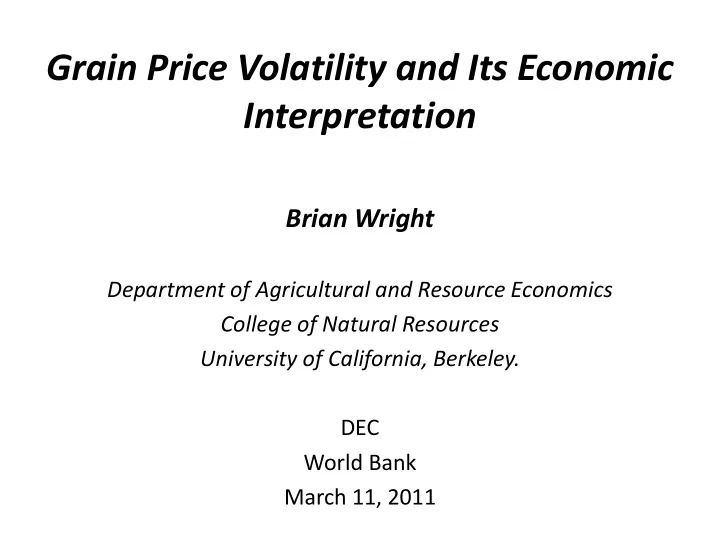 grain price volatility and its economic interpretation