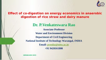 Dr. P.Venkateswara Rao  Associate Professor  Water and Environment Division  Department of Civil