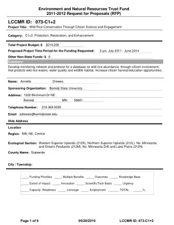 LCCMR ID: 073-C1+2  Project Title:  Wild Rice Conservation Through Citizen Science and Engagement