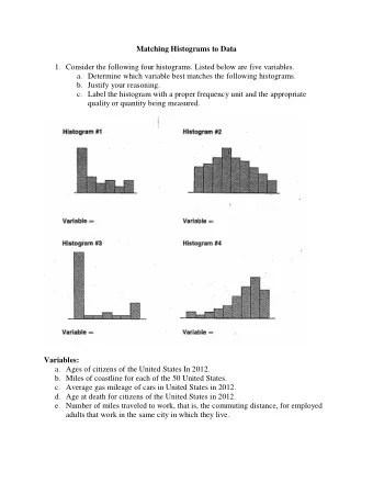 Matching Histograms to Data 1. Consider the following four histograms. Listed below are five
