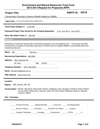 Environment and Natural Resources Trust Fund  2012-2013 Request for Proposals (RFP)  023-B  ENRTF